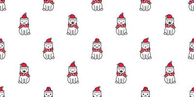 cat seamless pattern Christmas Santa Claus hat kitten scarf cartoon repeat wallpaper isolated tile background illustration doodle design vector