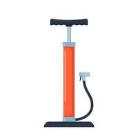 Air pump. Mechanical device for pumping. Red cylinder with handle and hose. Pressure increase. Bicycle pump. illustration. vector