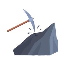 Coal lumps and pickaxe. Firewood charcoal fossil mineral fuels pile, graphite material with mining tool illustration. vector