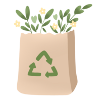 paper bag with flowers and recycling symbol png