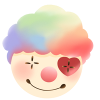 un' cartone animato clown con un' cuore su il suo viso png