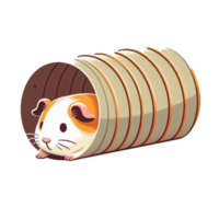 Guinea pig playing in a tunnel toy in a minimalist style png