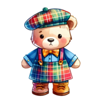 Teddy Bear Doll Standing Adorable in Vibrant Cloth png