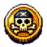 artistiek pixel goud munt met piraat snijwerk concept png