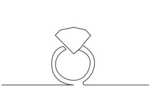 luxury crystal ring precious stone object one line art design vector