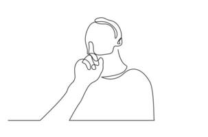 man person making silence sign with finger portrait one line art design vector