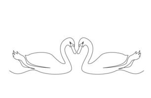 swan duck couple in love love line art design vector