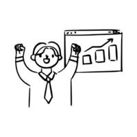 Doodle Man presenting increasing business results vector