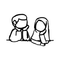 Doodle Romantic Muslim Couple Cartoon vector