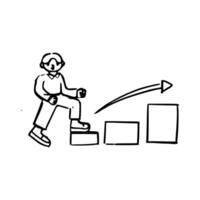 Doodle Business man is climbing the ladder diagram leading to the top vector