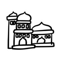 Handdrawn mosque. Muslim building for islam vector