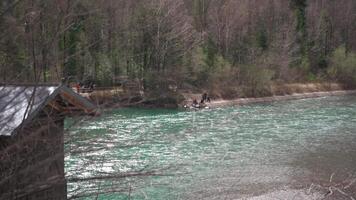 Lechfall waterfall, Lech river near Fussen, Ostallgaeu, Allgaeu, Swabia, Bavaria, Germany, Europe. Gedenkstein Via Claudia Augusta. Maxsteg Fussen. Wehr WKW Mangfall. King Max jetty. video