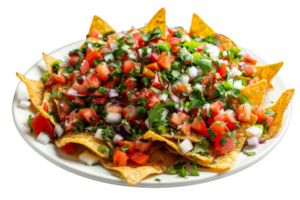 White Plate Loaded With Nachos and Salsa png