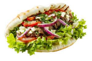 Delicious Gyro Sandwich With Meat, Lettuce, and Tomatoes png