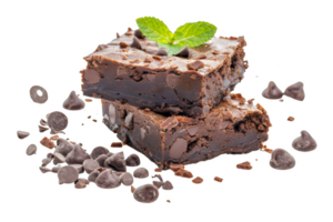 Two Chocolate Brownies With Mint Topping png