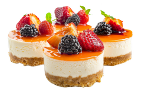 Trio of Cheesecakes Topped With Fresh Fruit png