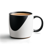 Modern color blocked ceramic mug with a matte finish filled with a rich dark espresso png