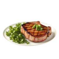 Grilled pork chops with a spicy rub and a sprinkle of chopped cilantro Summer food png