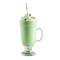 Vintage jadeite glass mug with a delicate green hue filled with a creamy mint chocolate png