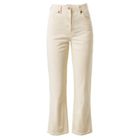 Trendy high waisted wide leg jeans in ecru with a raw hem and button fly png
