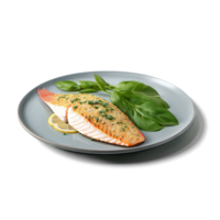 A delicious tilapia fillet, baked with a garlic butter topping, png