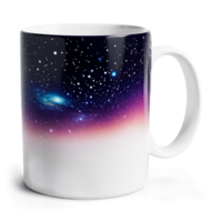 Modern color changing ceramic mug with a thermochromic glaze revealing a galaxy design when filled png