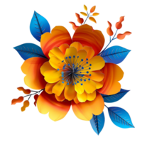 3d paper cut art style, vibrant orange and yellow flower png