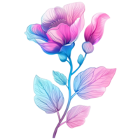 A bouquet of flowers in the style of digital illustration, featuring pink and blue gradient colors png