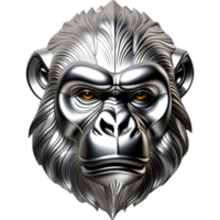 Silver Gorilla Head With Metal Texture png