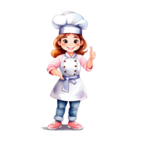 adorable boulanger fille avec pouce en haut geste et souriant expression isolé transparent clipart illustration png