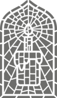 kyrka färgade fönster med religiös påsk symbol. kristen mosaik- glas båge med kaka och ljus png