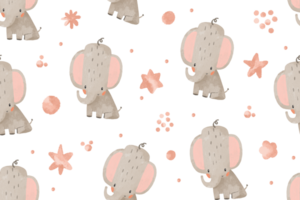 Seamless background with little baby elephant. Illustration of stars, clouds and star elements. Good night. Pattern for newborns. Cute baby illustration on isolated background png