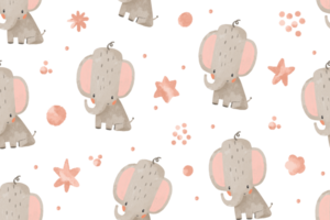 naadloos achtergrond met weinig baby olifant. illustratie van sterren, wolken en ster elementen. mooi zo nacht. patroon voor pasgeborenen. schattig baby illustratie Aan geïsoleerd achtergrond png