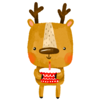 dessin animé cerf en portant une anniversaire gâteau dans le sien mains. content anniversaire. mignonne bébé illustration sur isolé Contexte png