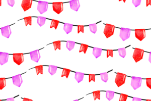 Seamless background with flags and garlands. Happy birthday. Hand drawn holiday illustration on isolated background png