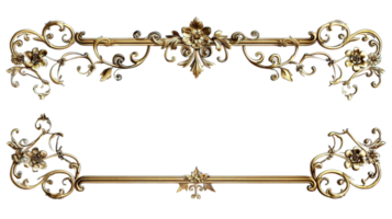 Luxurious wide frame in gold leaf finish, ornate rococo elements for elegant interior design, Rectangular gold frame, baroque luxury, carved details, vintage golden frame png