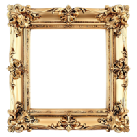 retangular ouro quadro, barroco luxo, esculpido detalhes, vintage dourado quadro, isolado em transparente fundo png