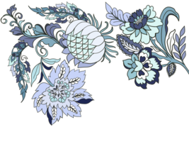 Fantasy flowers in retro, vintage, jacobean embroidery style png