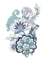 Fantasy flowers in retro, vintage, jacobean embroidery style png