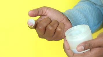 Close up of man hand using petroleum jelly video