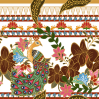 gyllene linje batik saree sarong blomma och påfågel png