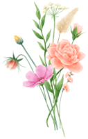 handgemalt Aquarell Illustration Clip Art von detailliert Frühling Wildblumen Wiese Blumensträuße Sammlung Blumen- Vereinbarungen Gruß Karten Hochzeit Einladung elegant ätherisch Natur png