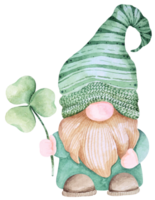 Gnomes cartoon character holding clover.St Patrick's Day. png