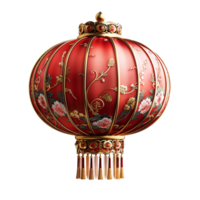 cette image Caractéristiques une rouge chinois lanterne avec une d'or décoratif nœud à le Haut et une gland pendaison bas. le lanterne a une rond forme avec une d'or jante et est rempli avec rouge png