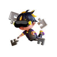 3d Cute Boy Playing Puzzle Game png