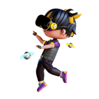 3d Cute Boy Flying in Metaverse png