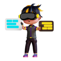 3d Cute Boy using VR Tool png