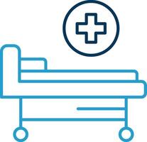 hospital cama línea azul dos color icono vector