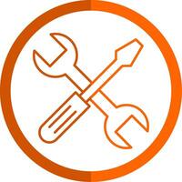 Cross Wrench Line Orange Circle Icon vector