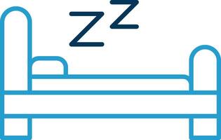 cama línea azul dos color icono vector